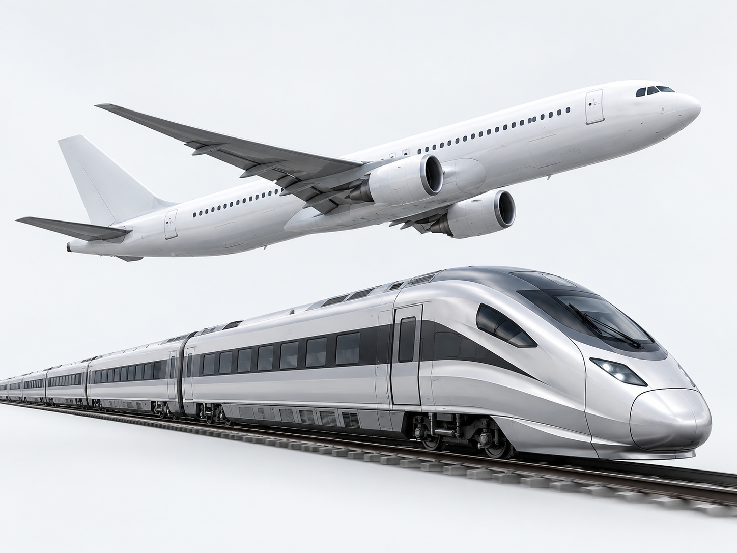 Aeroplano commerciale e treno ad alta velocità
